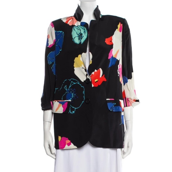 Tibi Black Silk Floral Print Evening Jacket, Size 6 - Picture 1 of 15